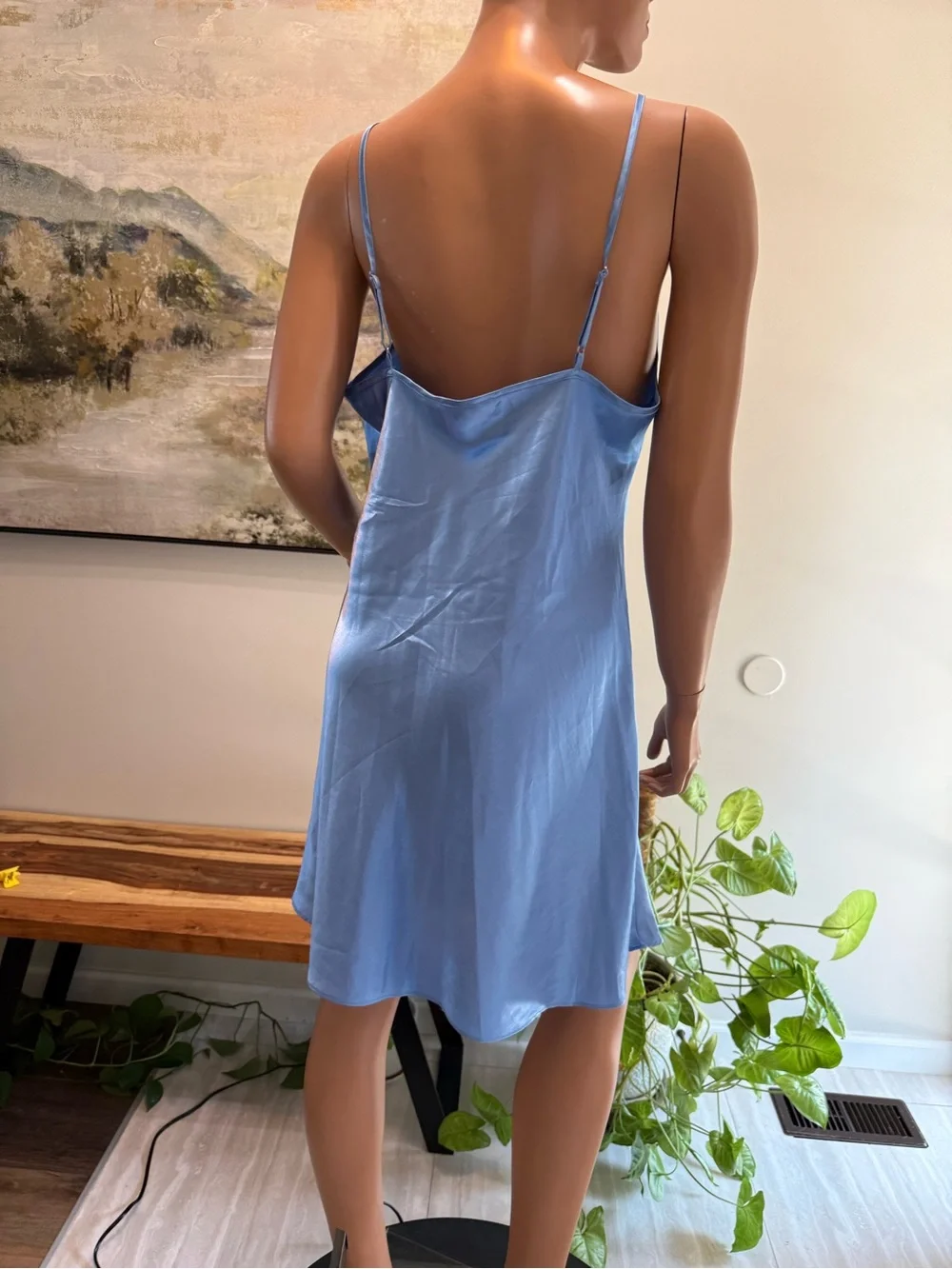 Adonna Light Blue Satin Slip Chemise lingerie nightgown Large adj straps